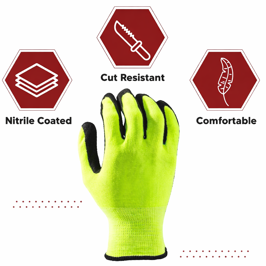 Nylon Nitrile Coated Industrial Safety Hand Gloves Anti-Cut, Cut Resistant, Heat Resistant, Industrial Use, For Finger and Hand Protection Kunplast