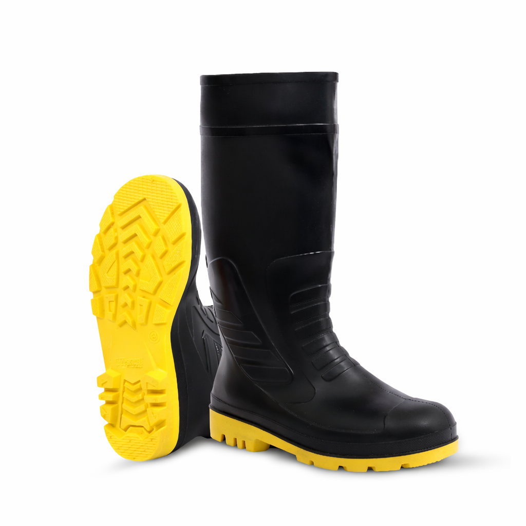 Steel Toe Lightweight Gum Boots, Standard Steel Safety Shoes, Anti Slip, Waterpoof, Breathable Printed Leather Shoes, Puncture and Tear Resistant, for Industrial Use (Yellow) Kunplast