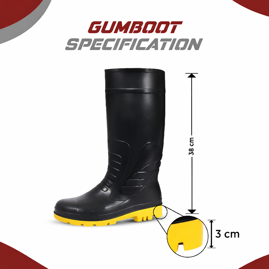 Steel Toe Lightweight Gum Boots, Standard Steel Safety Shoes, Anti Slip, Waterpoof, Breathable Printed Leather Shoes, Puncture and Tear Resistant, for Industrial Use (Yellow) Kunplast