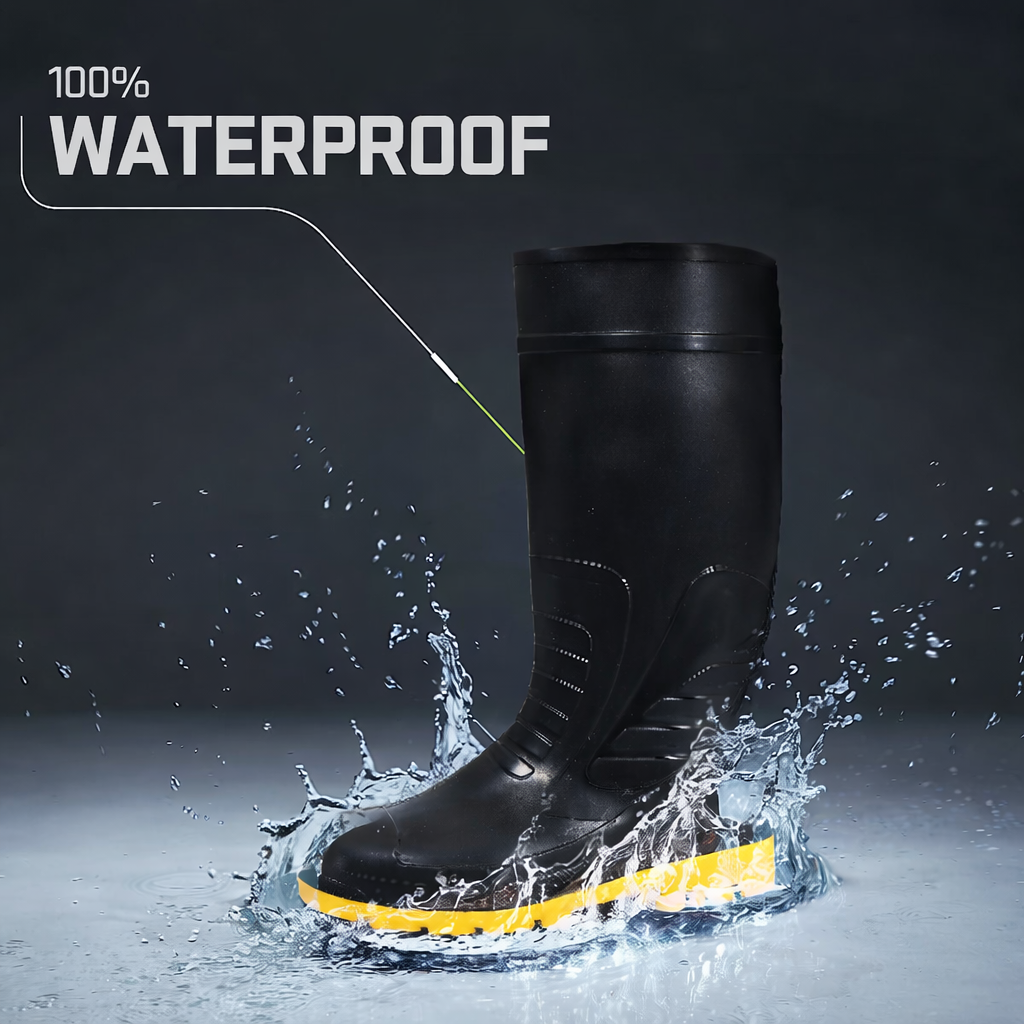 Steel Toe Lightweight Gum Boots, Standard Steel Safety Shoes, Anti Slip, Waterpoof, Breathable Printed Leather Shoes, Puncture and Tear Resistant, for Industrial Use (Yellow) Kunplast