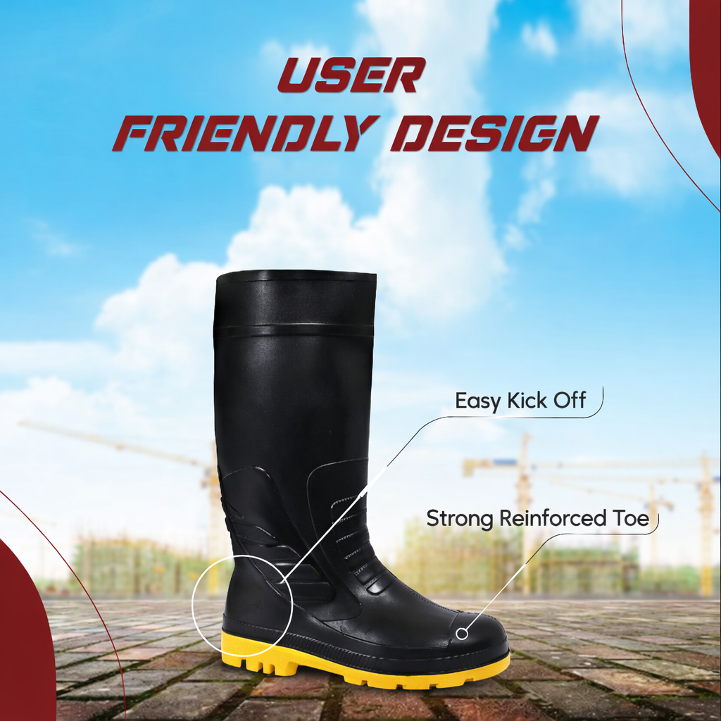 Steel Toe Lightweight Gum Boots, Standard Steel Safety Shoes, Anti Slip, Waterpoof, Breathable Printed Leather Shoes, Puncture and Tear Resistant, for Industrial Use (Yellow) Kunplast
