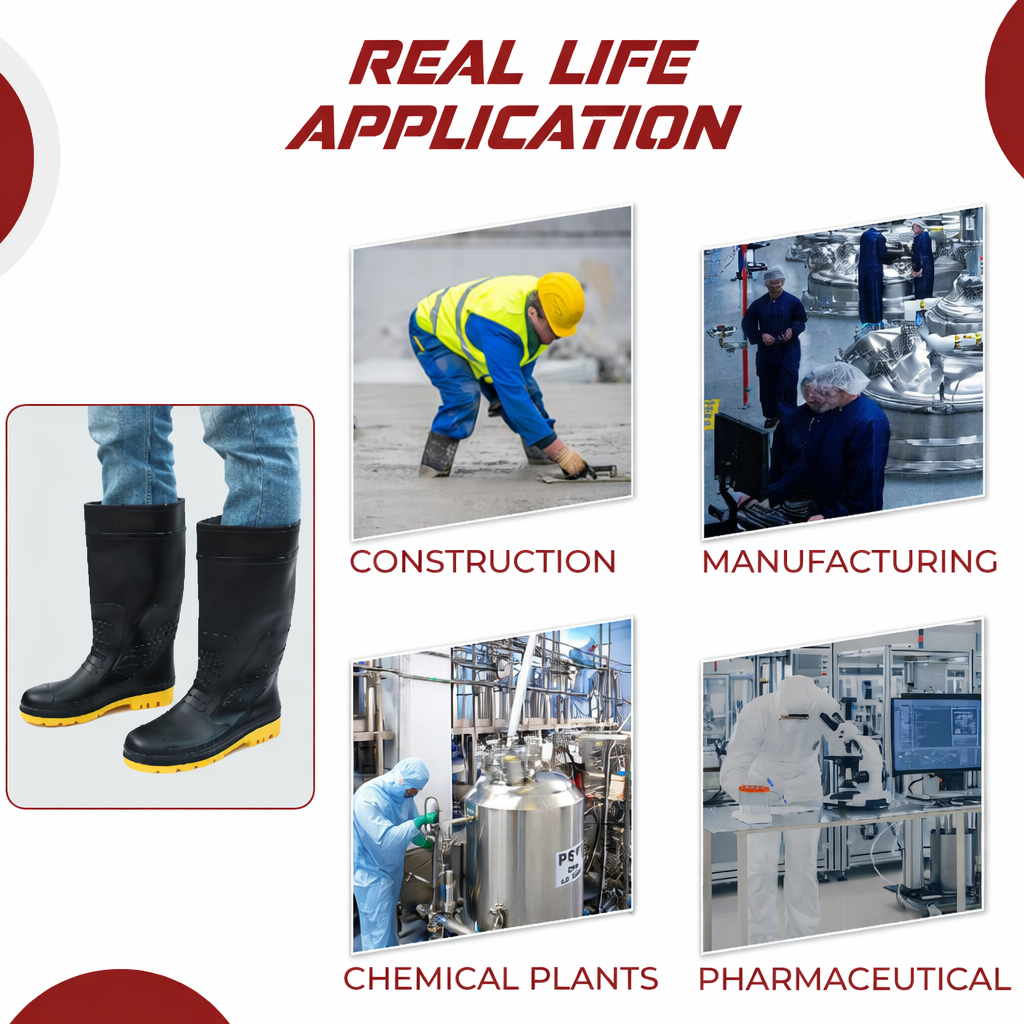 Steel Toe Lightweight Gum Boots, Standard Steel Safety Shoes, Anti Slip, Waterpoof, Breathable Printed Leather Shoes, Puncture and Tear Resistant, for Industrial Use (Yellow) Kunplast