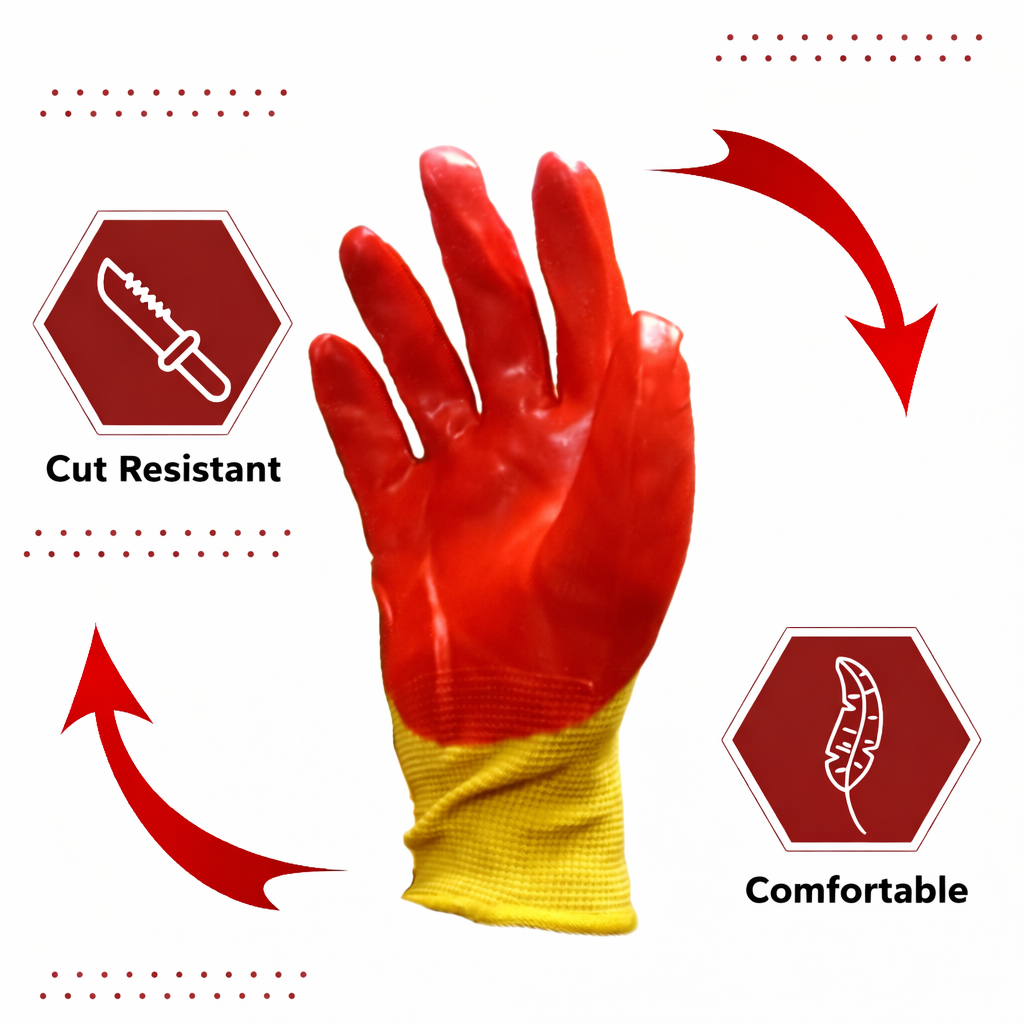 Nylon Nitrile Half Coated (Back Also) Industrial Safety Hand Gloves Anti-Cut, Cut Resistant, Heat Resistant, Industrial Use, for Finger and Hand Protection Kunplast