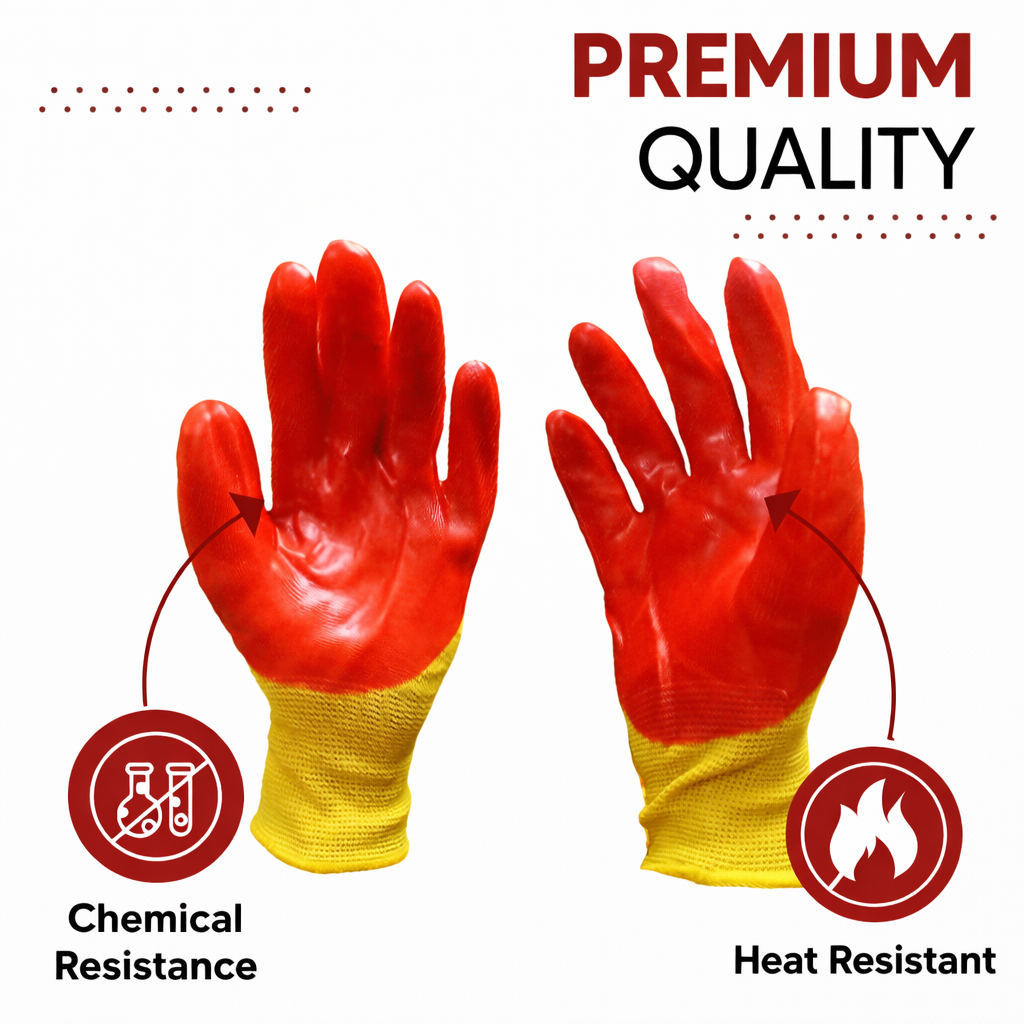 Nylon Nitrile Half Coated (Back Also) Industrial Safety Hand Gloves Anti-Cut, Cut Resistant, Heat Resistant, Industrial Use, for Finger and Hand Protection Kunplast