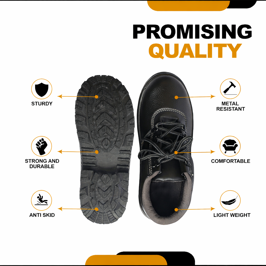 High Ankle Safety Shoes for Men & Women, Synthetic Leather Upper, Steel Toe Leather Safety Shoe (Black) Kunplast