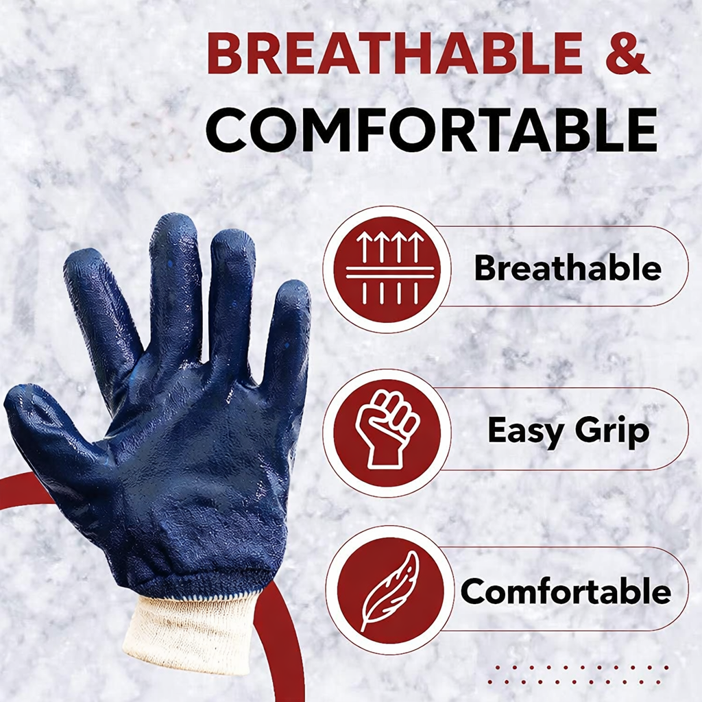 Industrial Safety Gloves Anti-Cut (Fully Coated Close Cuff) for Finger and Hand Protection, Heat Resistant, Cut Proof, Water Resistant, PVC Coated Polyester Hand Gloves Kunplast