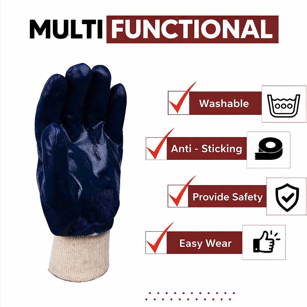 Industrial Safety Gloves Anti-Cut (Fully Coated Close Cuff) for Finger and Hand Protection, Heat Resistant, Cut Proof, Water Resistant, PVC Coated Polyester Hand Gloves Kunplast