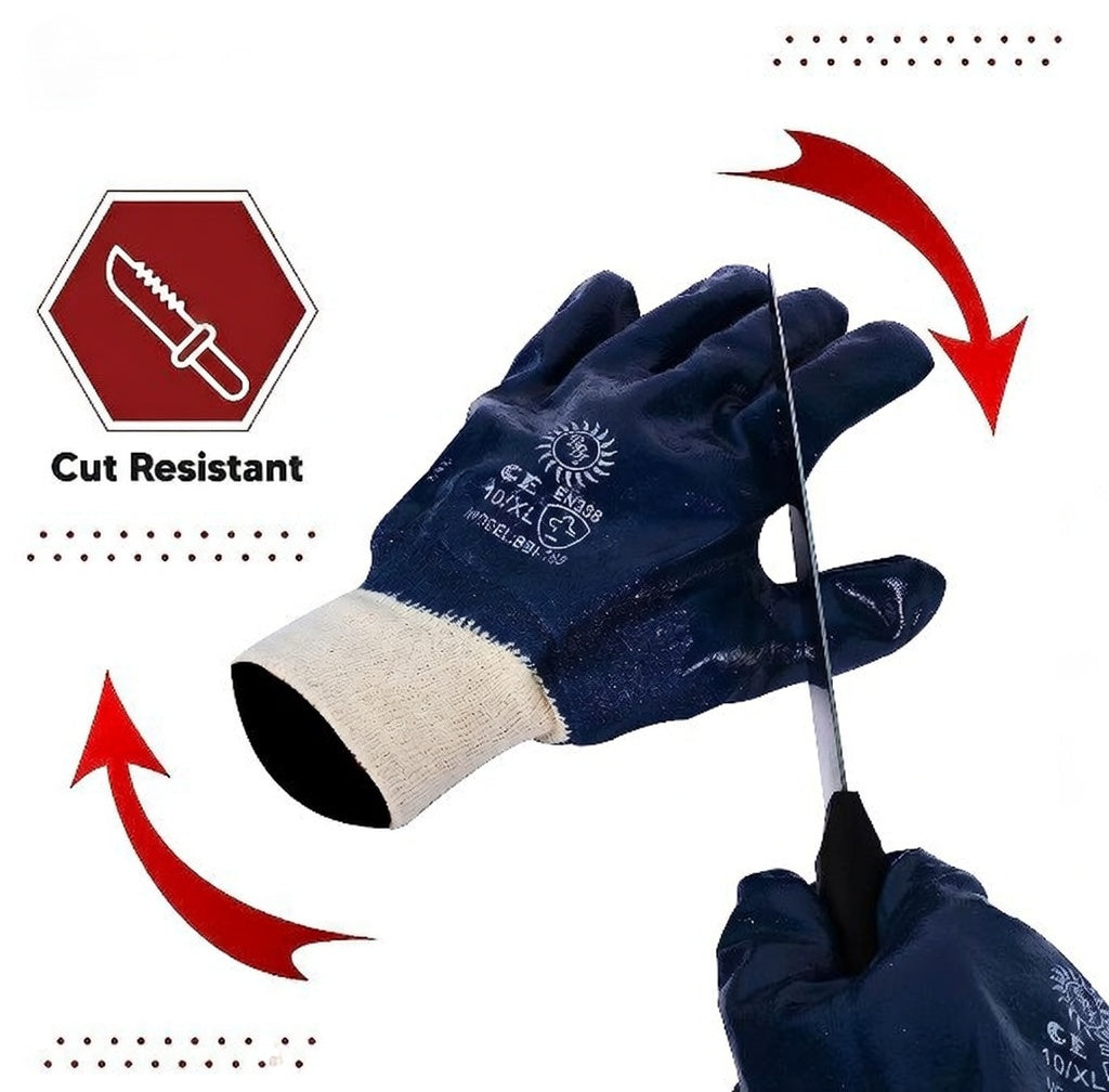 Industrial Safety Gloves Anti-Cut (Fully Coated Close Cuff) for Finger and Hand Protection, Heat Resistant, Cut Proof, Water Resistant, PVC Coated Polyester Hand Gloves Kunplast