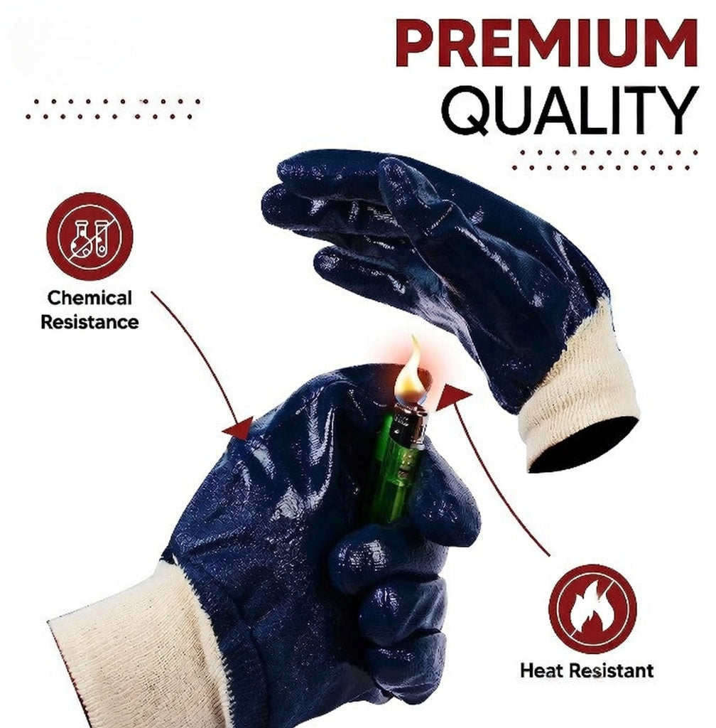 Industrial Safety Gloves Anti-Cut (Fully Coated Close Cuff) for Finger and Hand Protection, Heat Resistant, Cut Proof, Water Resistant, PVC Coated Polyester Hand Gloves Kunplast