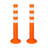 Kunplast Flexible Plastic Spring Post Barrier High Grade Polymer Material With 3 White Reflective Tapes Easy To Install Safety T- Top Bollard Barrier Parking Block (Orange) Kunplast