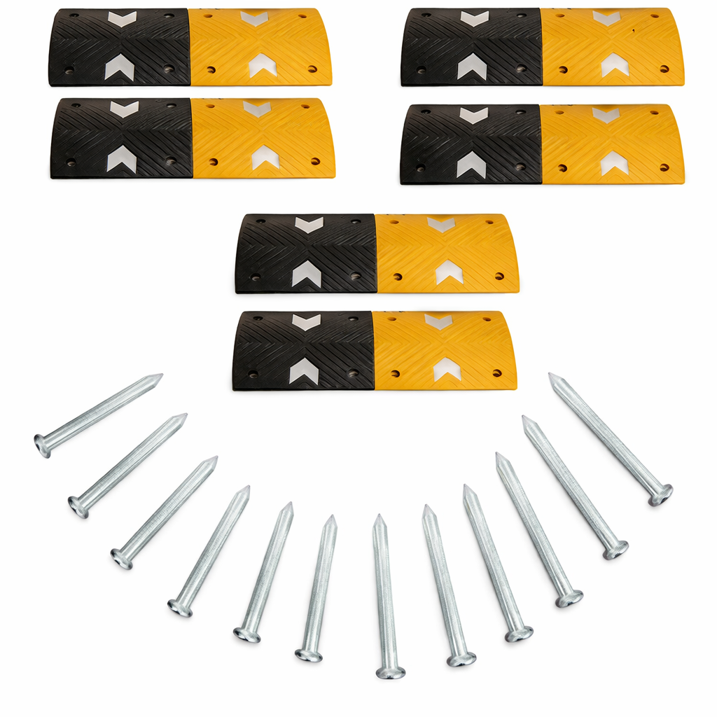 Kunplast High-Performance Rubber Speed Breaker with Robust Load Capacity, 50mm, Black and Yellow Traffic Control (6 Yellow Sections, 6 Black Sections, Includes Nails) Kunplast