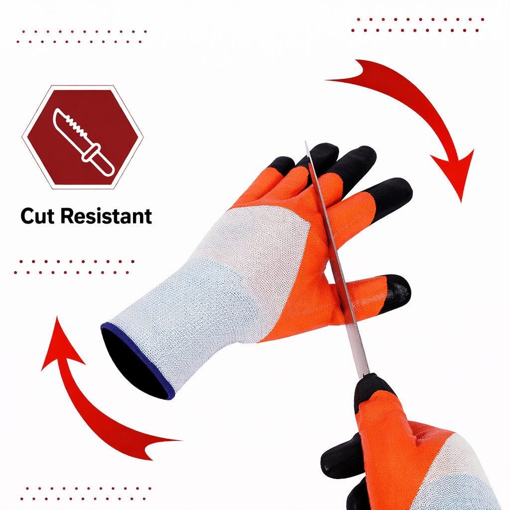 Nylon Nitrile Half Coated (Back Also) Industrial Safety Hand Gloves Anti-Cut, Cut Resistant, Heat Resistant, Industrial Use, for Finger and Hand Protection Kunplast