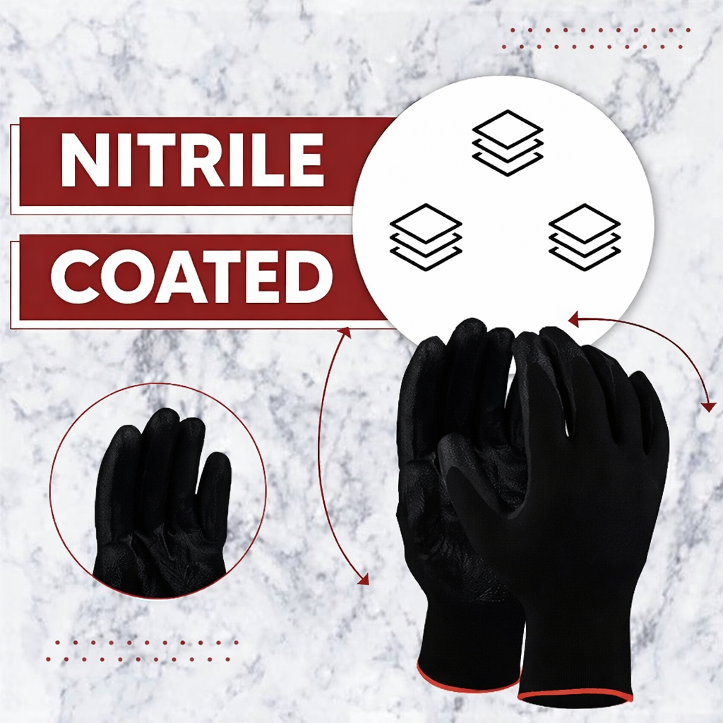 Nylon Nitrile Coated Industrial Safety Hand Gloves Anti-Cut, Heat Resistant, for Finger and Hand Protection Kunplast