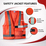 Health Safe Polyster Fabric Orange Reflective Safety Jacket Safety Coat With Velcro Clousure For Traffic, Sports, Construction Site Kunplast