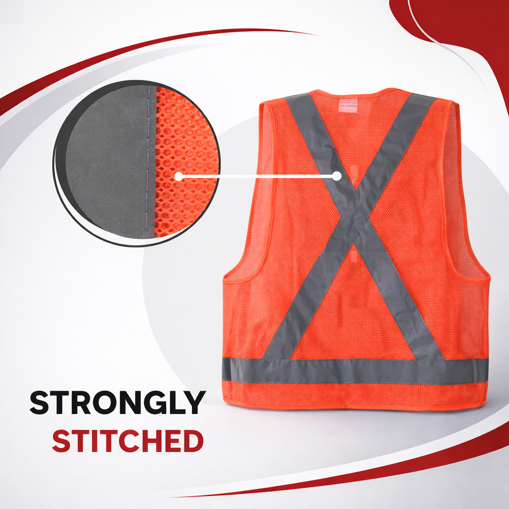 Health Safe Polyster Fabric Orange Reflective Safety Jacket Safety Coat With Velcro Clousure For Traffic, Sports, Construction Site Kunplast