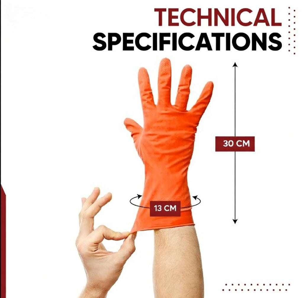 Premium Orange Rubber Cleaning Gloves, Reusable Gloves for Cleaning, Chemicals & Detergents Resistant, Heavy Duty Hand Gloves, Hand Gloves for Dish Washing, Gardening & Cleaning Kunplast
