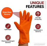 Premium Orange Rubber Cleaning Gloves, Reusable Gloves for Cleaning, Chemicals & Detergents Resistant, Heavy Duty Hand Gloves, Hand Gloves for Dish Washing, Gardening & Cleaning Kunplast
