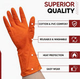 Premium Orange Rubber Cleaning Gloves, Reusable Gloves for Cleaning, Chemicals & Detergents Resistant, Heavy Duty Hand Gloves, Hand Gloves for Dish Washing, Gardening & Cleaning Kunplast