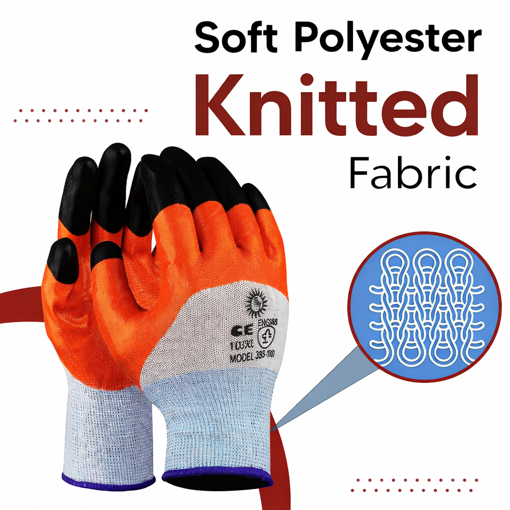 Nylon Nitrile Half Coated (Back Also) Industrial Safety Hand Gloves Anti-Cut, Cut Resistant, Heat Resistant, Industrial Use, for Finger and Hand Protection Kunplast