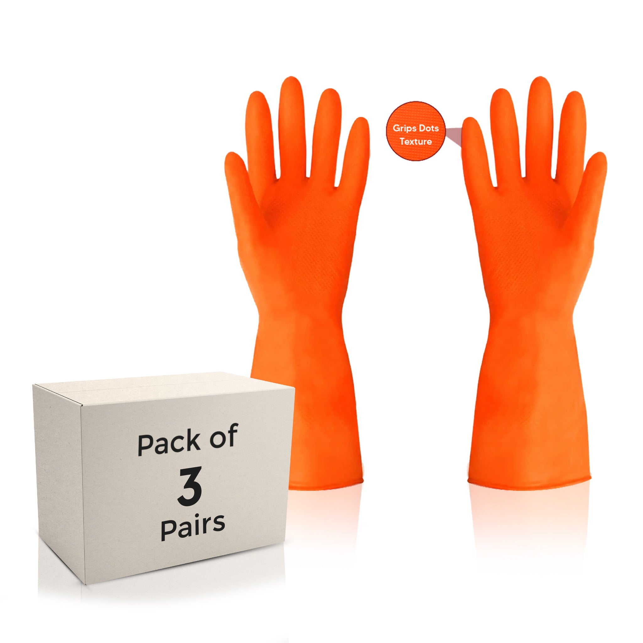 Premium Orange Rubber Cleaning Gloves, Reusable Gloves for Cleaning, Chemicals & Detergents Resistant, Heavy Duty Hand Gloves, Hand Gloves for Dish Washing, Gardening & Cleaning Kunplast
