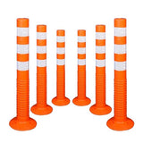 Kunplast Flexible Plastic Spring Post Barrier High Grade Polymer Material With 3 White Reflective Tapes Easy To Install Safety T- Top Bollard Barrier Parking Block (Orange) Kunplast