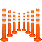 Kunplast Flexible Plastic Spring Post Barrier High Grade Polymer Material With 3 White Reflective Tapes Easy To Install Safety T- Top Bollard Barrier Parking Block (Orange) Kunplast