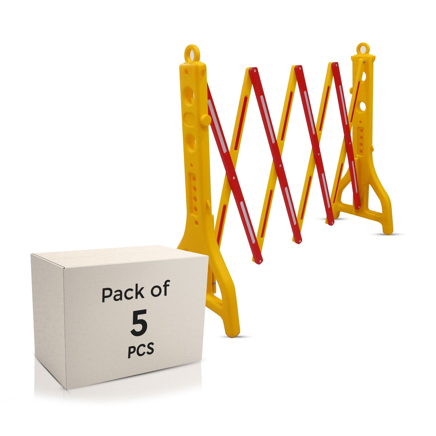 Yellow & Red Expandable Barricade, 8.3 Feet, Adjustable Road Barricade with Reflective Strips Kunplast