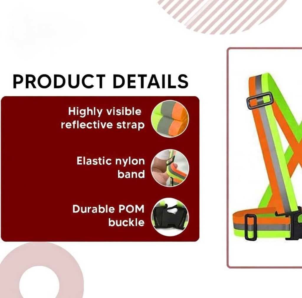 High Visibility Protective Safety Reflective Vest Belt Jacket, Night Cycling Reflector Strips Cross Belt Stripes Adjustable Vest Safety Jacket (DUAL COLOUR) Kunplast