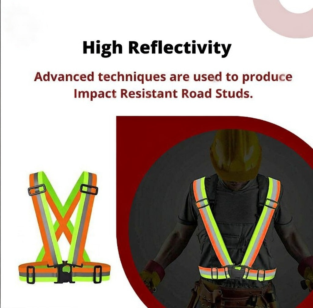 High Visibility Protective Safety Reflective Vest Belt Jacket, Night Cycling Reflector Strips Cross Belt Stripes Adjustable Vest Safety Jacket (DUAL COLOUR) Kunplast