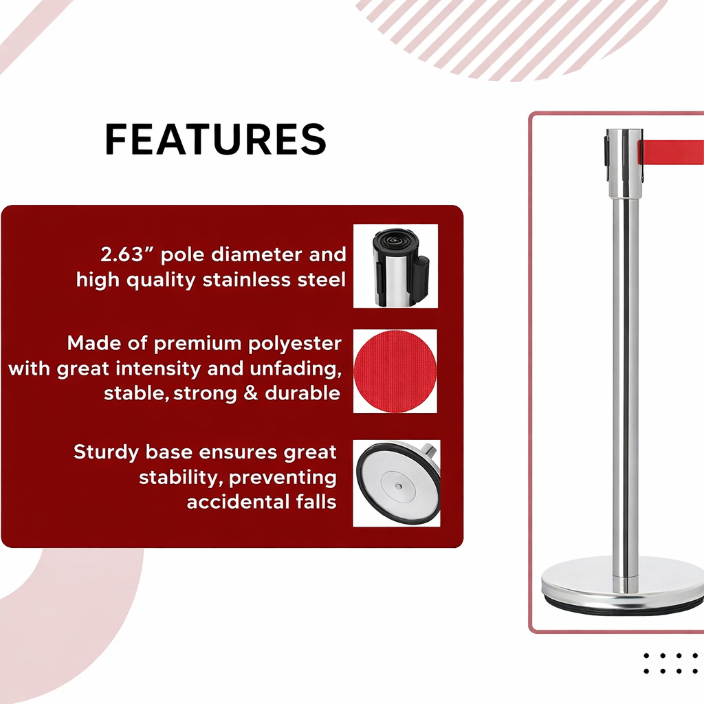 Stainless Steel Silver Queue Manager, Assorted Color Belt, 900 mm Pillar, 2 pole with Expandable 3mtr stanchion Kunplast