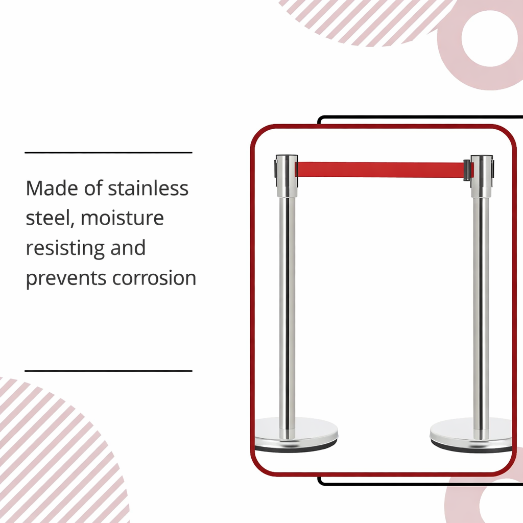 Stainless Steel Silver Queue Manager, Assorted Color Belt, 900 mm Pillar, 2 pole with Expandable 3mtr stanchion Kunplast