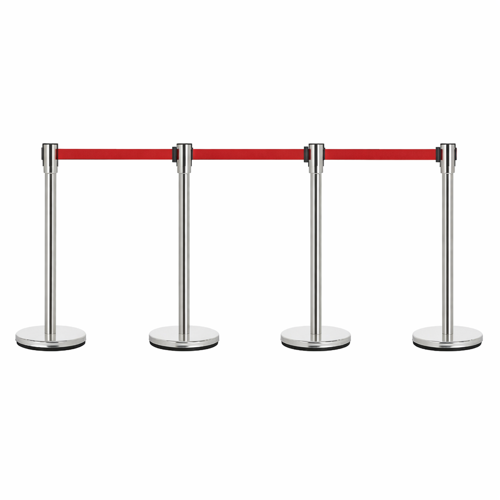 Stainless Steel Silver Queue Manager, Assorted Color Belt, 900 mm Pillar, 2 pole with Expandable 3mtr stanchion Kunplast