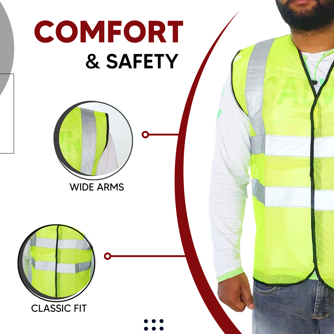 Polyster Fabric V Neck Reflective Safety Jacket, Safety Coat For Traffic, Sports, Construction Site Kunplast