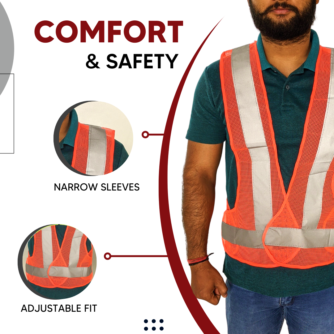 Health Safe Polyster Fabric Orange Reflective Safety Jacket Safety Coat With Velcro Clousure For Traffic, Sports, Construction Site Kunplast