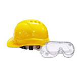 Ratchet Helmet Yellow (Pack of 1) and Chemical Safety Googles Transparent (Pack of 5) Combos Kunplast