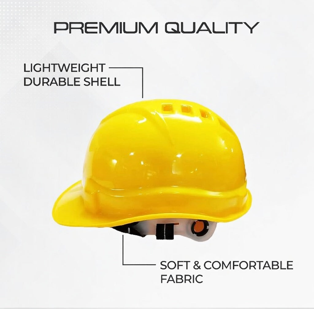 Ratchet Helmet Yellow (Pack of 1) and Chemical Safety Googles Transparent (Pack of 5) Combos Kunplast