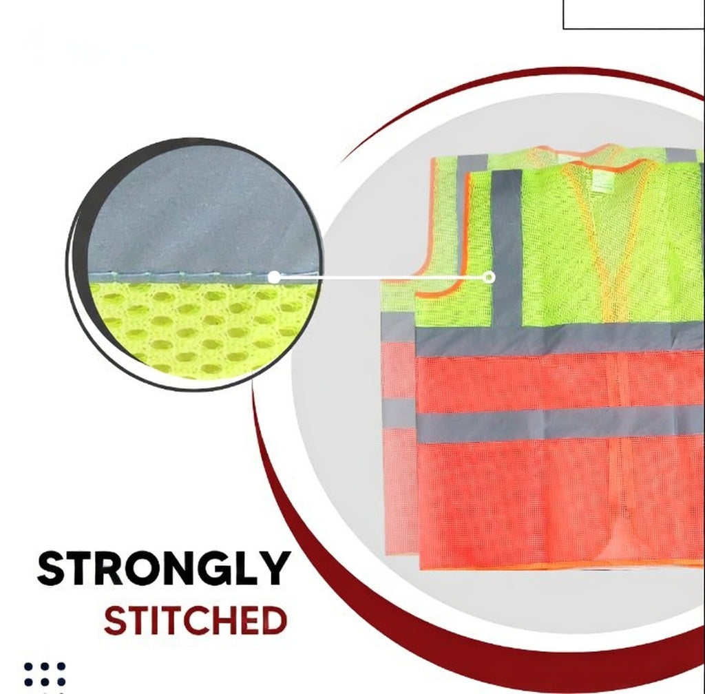 Polyester Fabric V Neck Reflective Safety Jacket, Safety Coat for Traffic, Sports, Construction Site (Dual Color) Kunplast