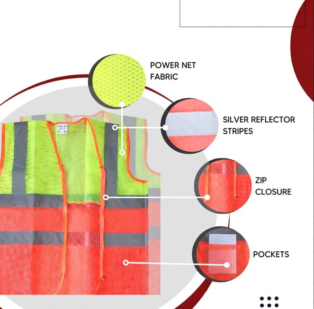 Polyester Fabric V Neck Reflective Safety Jacket, Safety Coat for Traffic, Sports, Construction Site (Dual Color) Kunplast