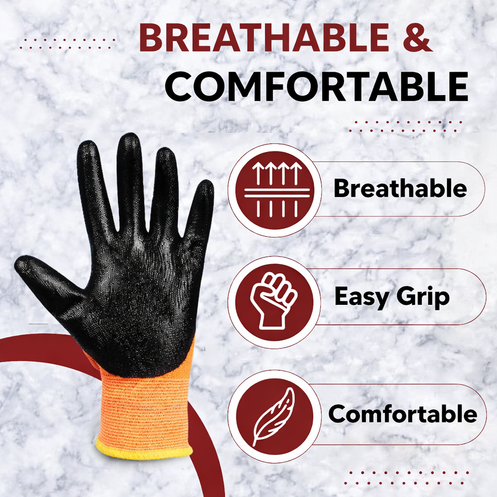 Nylon Nitrile Coated Industrial Safety Hand Gloves Anti-Cut, Heat Resistant, for Finger and Hand Protection Kunplast