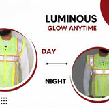Polyster Fabric V Neck Reflective Safety Jacket, Safety Coat for Traffic, Sports, Construction Site (GREEN ZIPPER) Kunplast