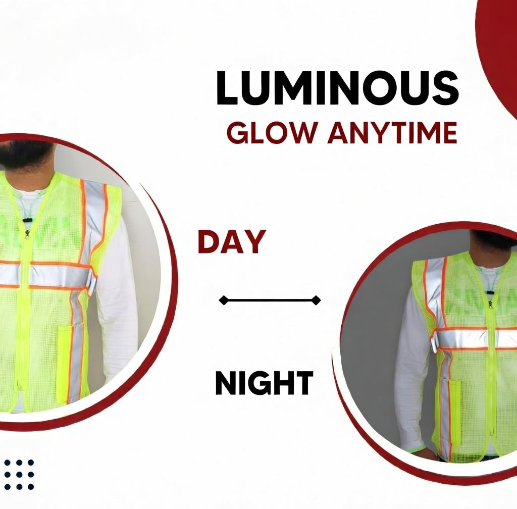 Polyster Fabric V Neck Reflective Safety Jacket, Safety Coat for Traffic, Sports, Construction Site (GREEN ZIPPER) Kunplast