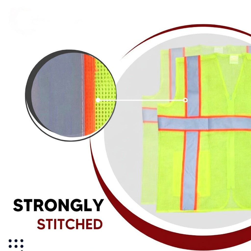 Polyster Fabric V Neck Reflective Safety Jacket, Safety Coat for Traffic, Sports, Construction Site (GREEN ZIPPER) Kunplast