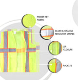 Polyster Fabric V Neck Reflective Safety Jacket, Safety Coat for Traffic, Sports, Construction Site (GREEN ZIPPER) Kunplast