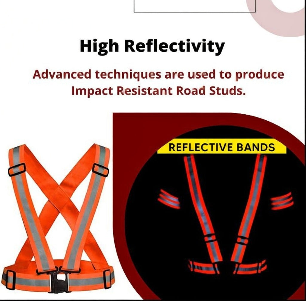 High Visibility Protective Safety Reflective Vest Belt Jacket, Night Cycling Reflector Strips Cross Belt Stripes Adjustable Vest Safety Jacket (Orange) Kunplast