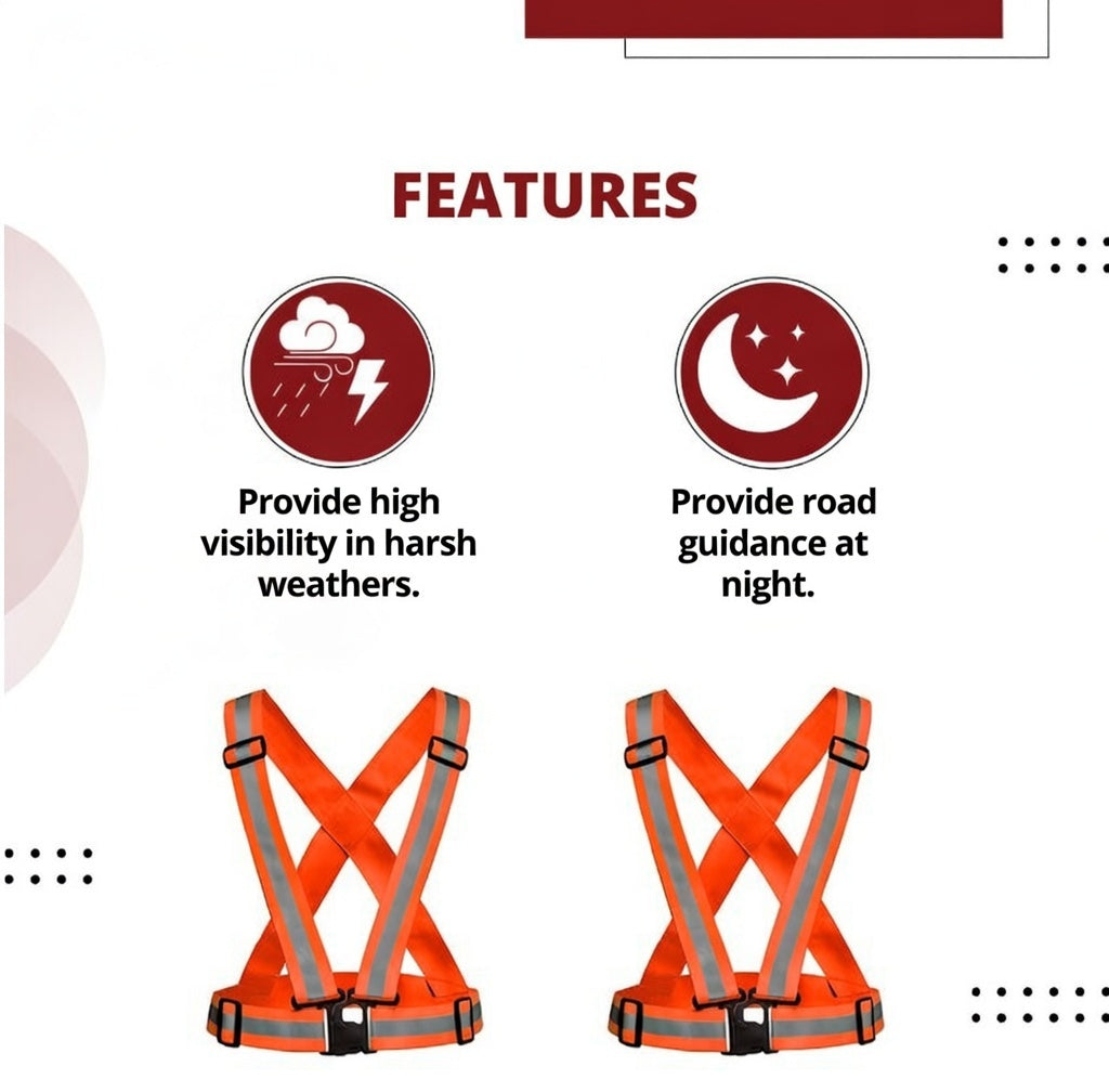 High Visibility Protective Safety Reflective Vest Belt Jacket, Night Cycling Reflector Strips Cross Belt Stripes Adjustable Vest Safety Jacket (Orange) Kunplast