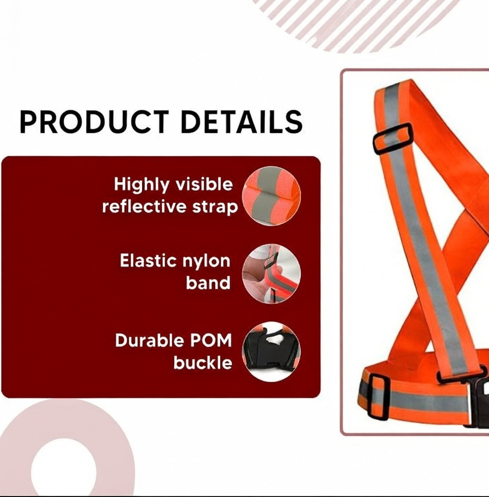 High Visibility Protective Safety Reflective Vest Belt Jacket, Night Cycling Reflector Strips Cross Belt Stripes Adjustable Vest Safety Jacket (Orange) Kunplast