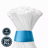 Self Locking Cable Ties, 300 X 4.8 mm, White, Heat Resistant Cable Zip Ties, Self-Locking Cable Organizer, Anti - Slip Wire Organizer, For Indoor & Outdoor Use Kunplast