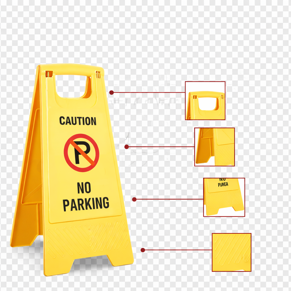 PP Material Caution No Parking Sign Board-UV Resistant,Two Side Floor Sign Board,Size - 62 X 30 cm Kunplast