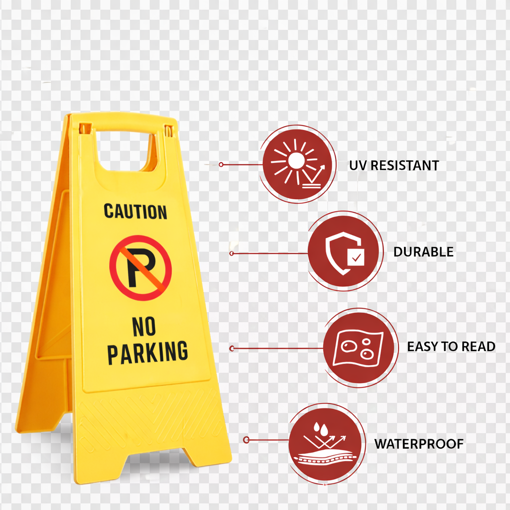 PP Material Caution No Parking Sign Board-UV Resistant,Two Side Floor Sign Board,Size - 62 X 30 cm Kunplast
