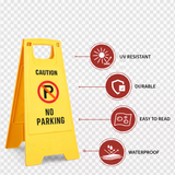PP Material Caution No Parking Sign Board-UV Resistant,Two Side Floor Sign Board,Size - 62 X 30 cm Kunplast